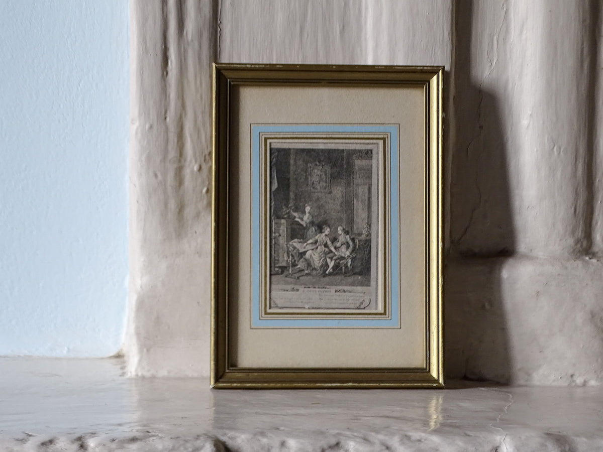 French antique engraving in gold frame