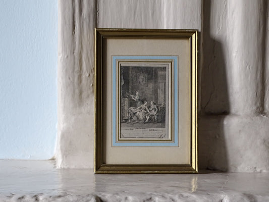 French antique engraving in gold frame