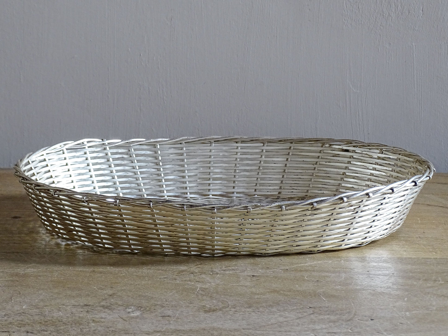 French Vintage Silver Wire Basket with Oval Shape 10.8"