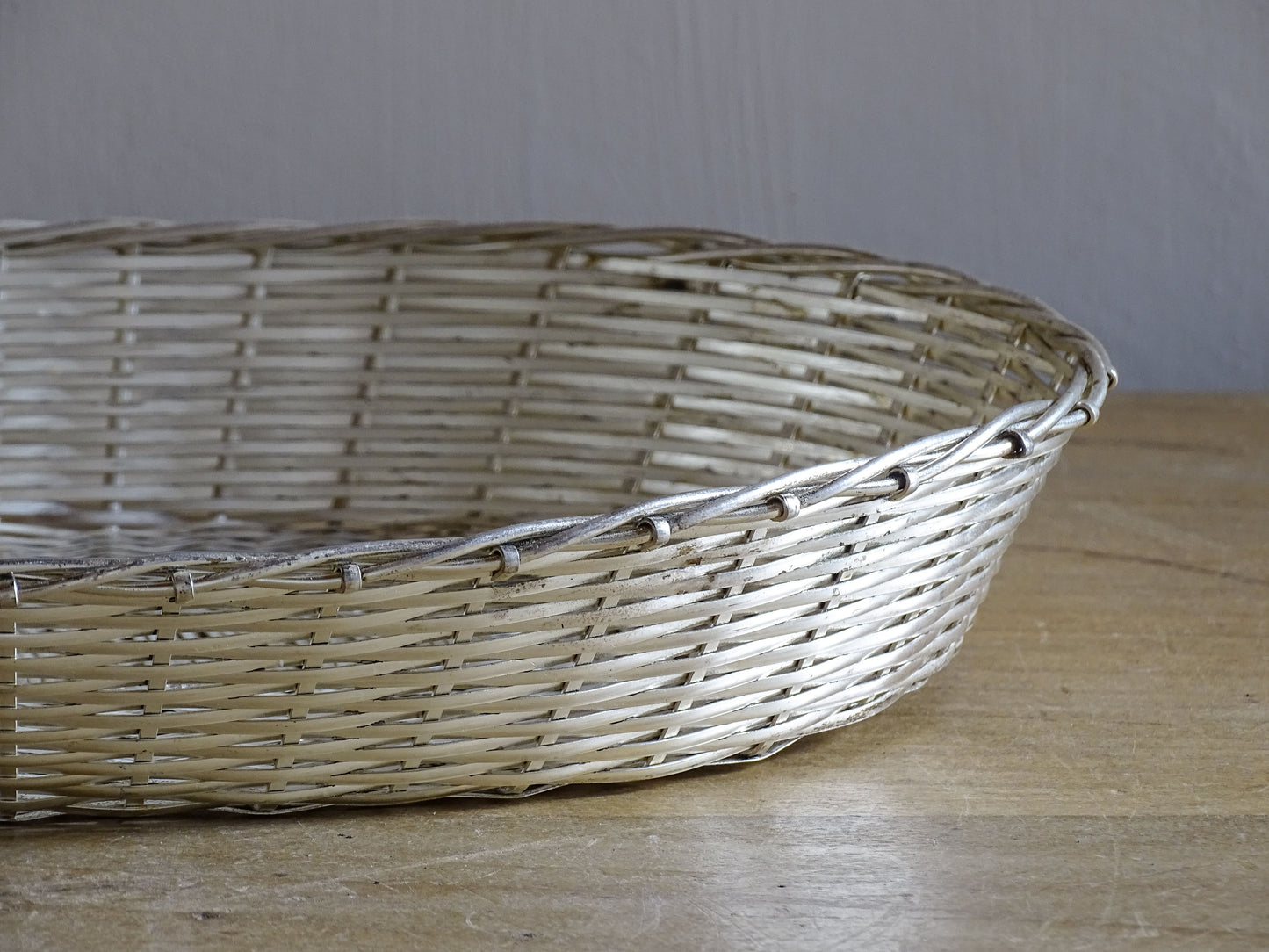 French Vintage Silver Wire Basket with Oval Shape 10.8"