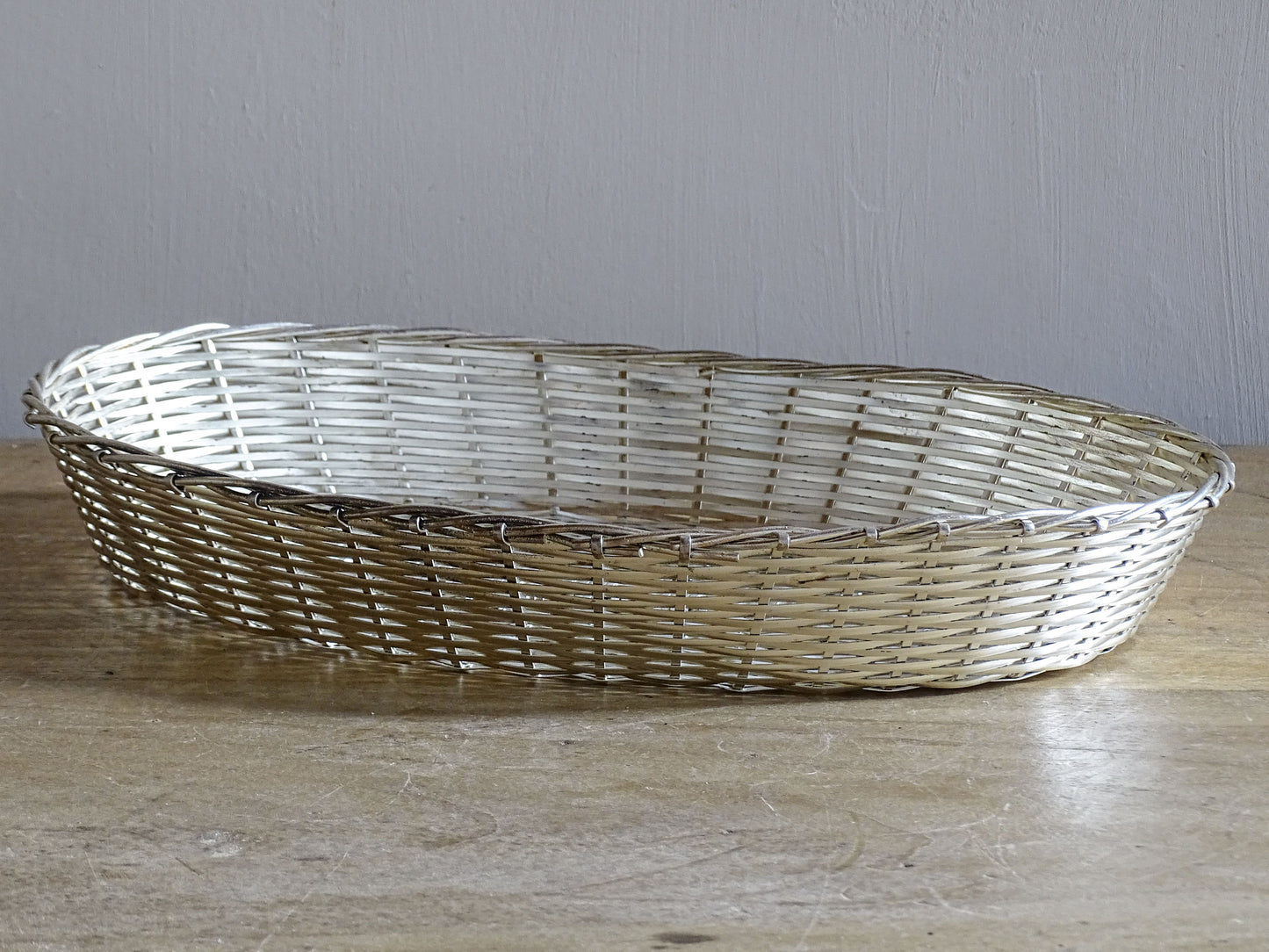 French Vintage Silver Wire Basket with Oval Shape 10.8"