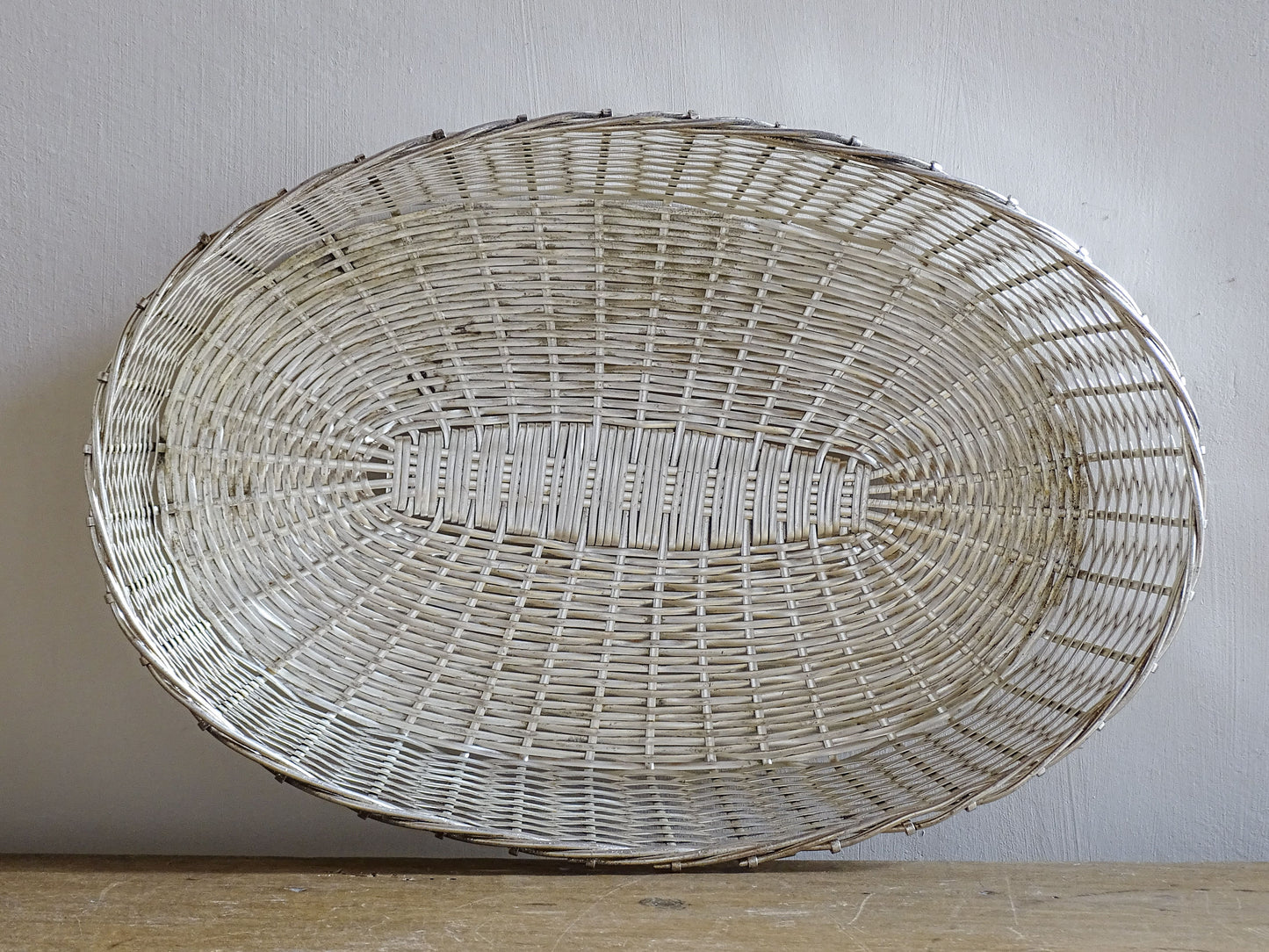 French Vintage Silver Wire Basket with Oval Shape 10.8"