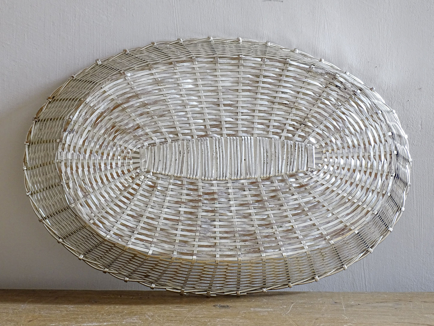 French Vintage Silver Wire Basket with Oval Shape 10.8"