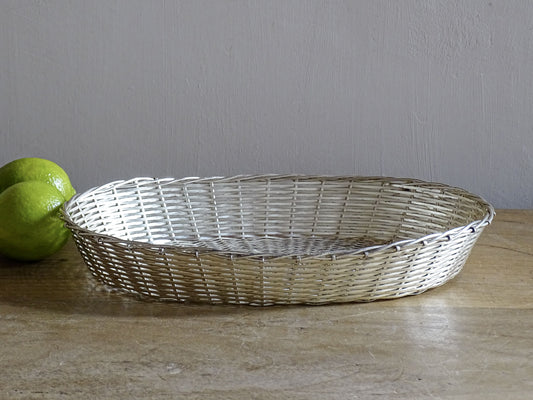 French Vintage Silver Wire Basket with Oval Shape 10.8"