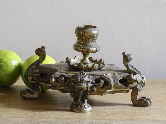 French Napoleon III Rococo Revival metal candlestick fragment with scrolling feet