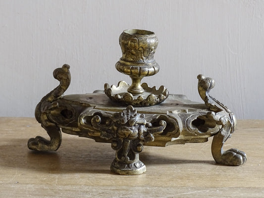 Antique French Rococo Revival decorative metal base with candle holder