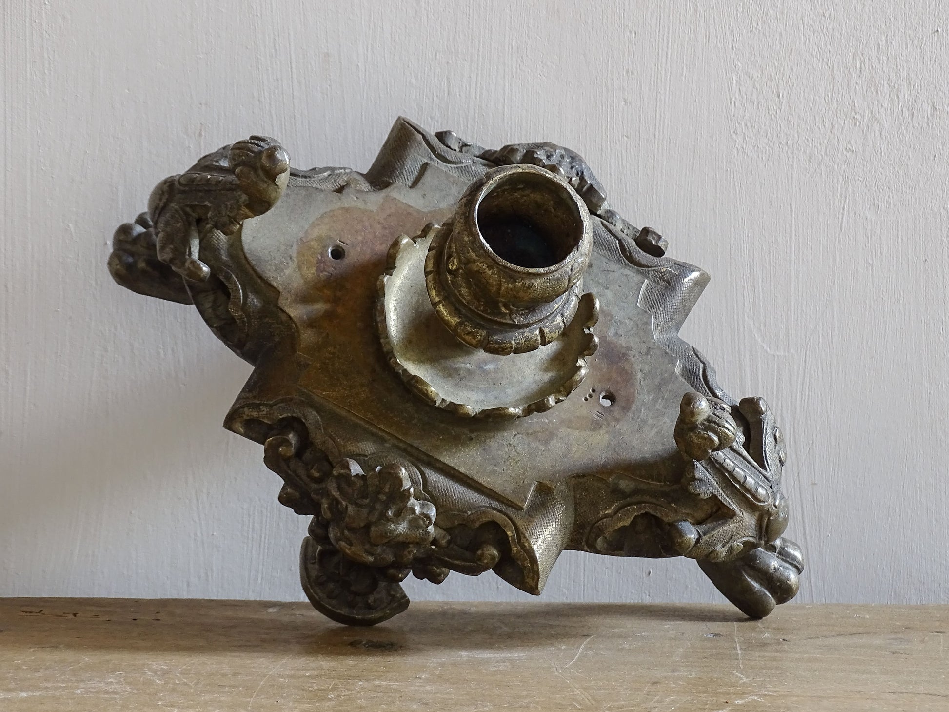 French antique decorative metal fragment styled as a small candlestick