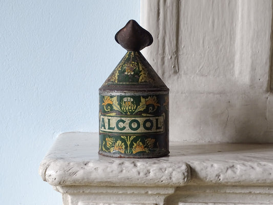 French antique metal jug or "alcool" pourer with lithograph decoration. 