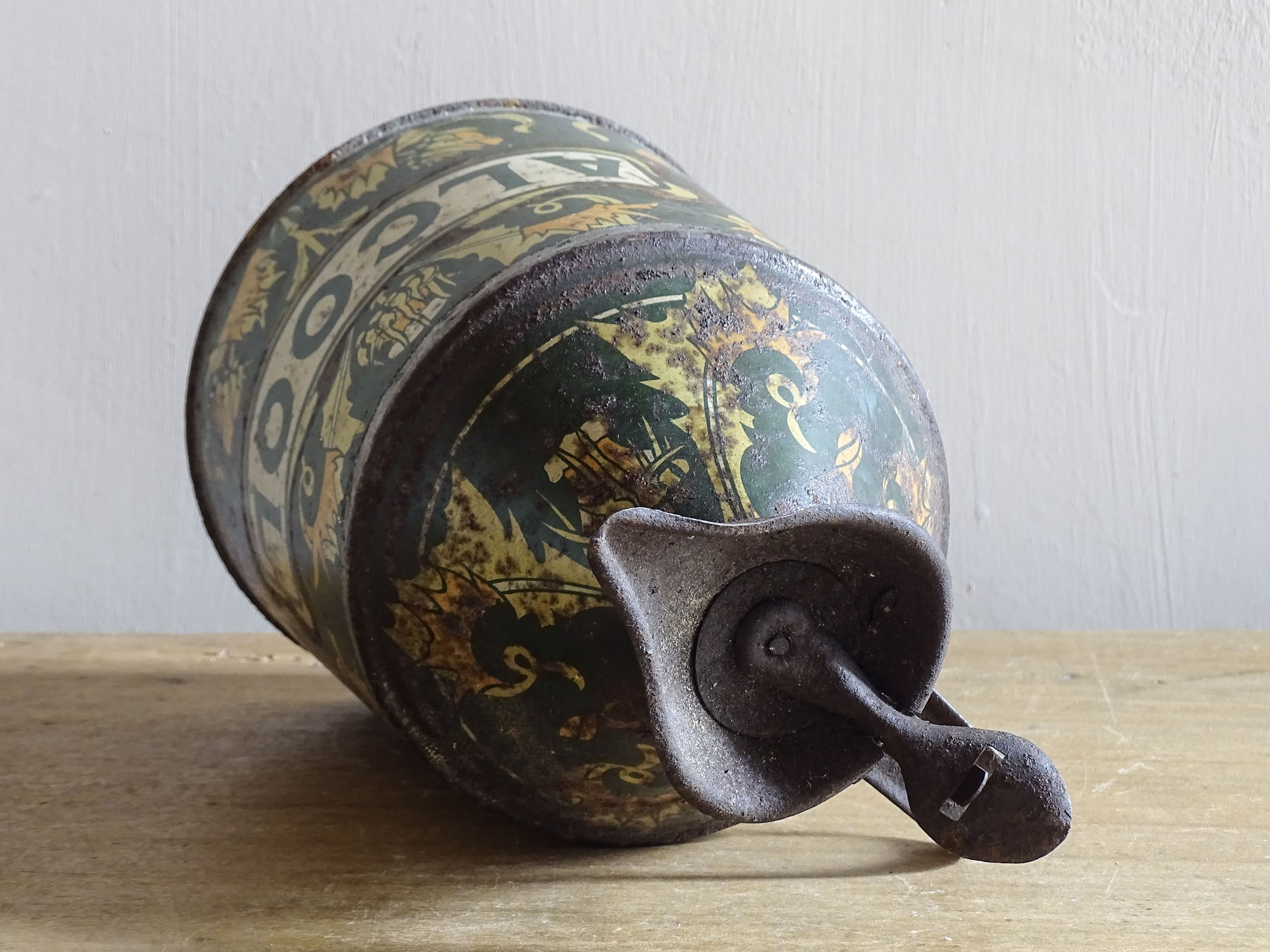 French antique alcool pourer with floral lithographed metal decoration