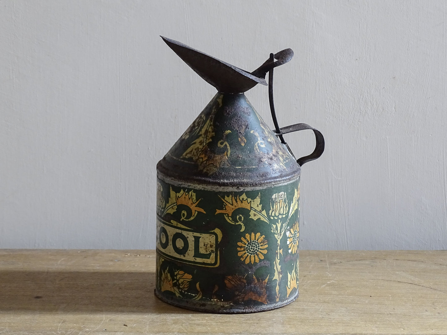 French antique fuel and alcohol pourer with original hinged pouring mechanism