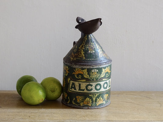 French antique alcool pourer with floral lithographed metal decoration