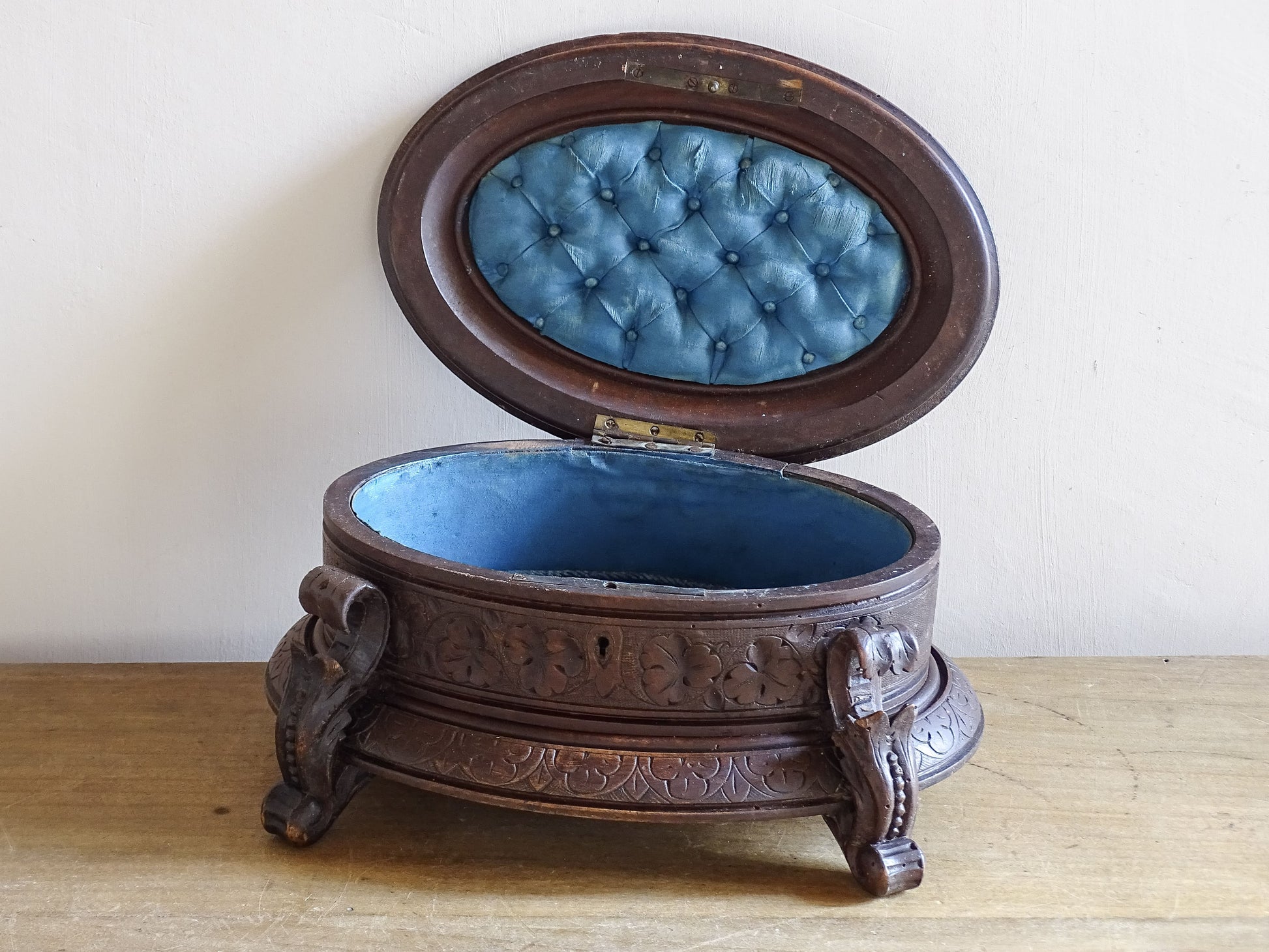 19th century Black Forest wooden casket with Gothic Revival carving