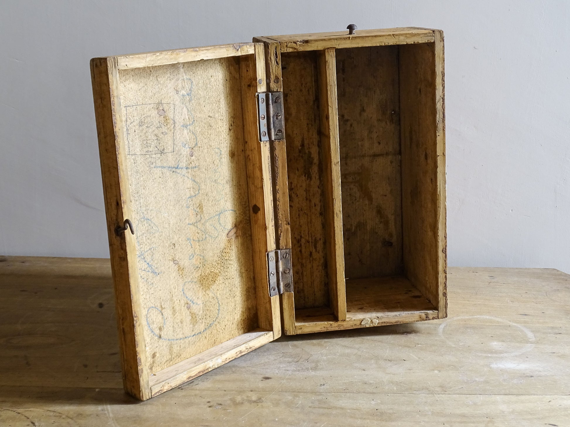 Early mid century French pine storage chest with authentic aged patina