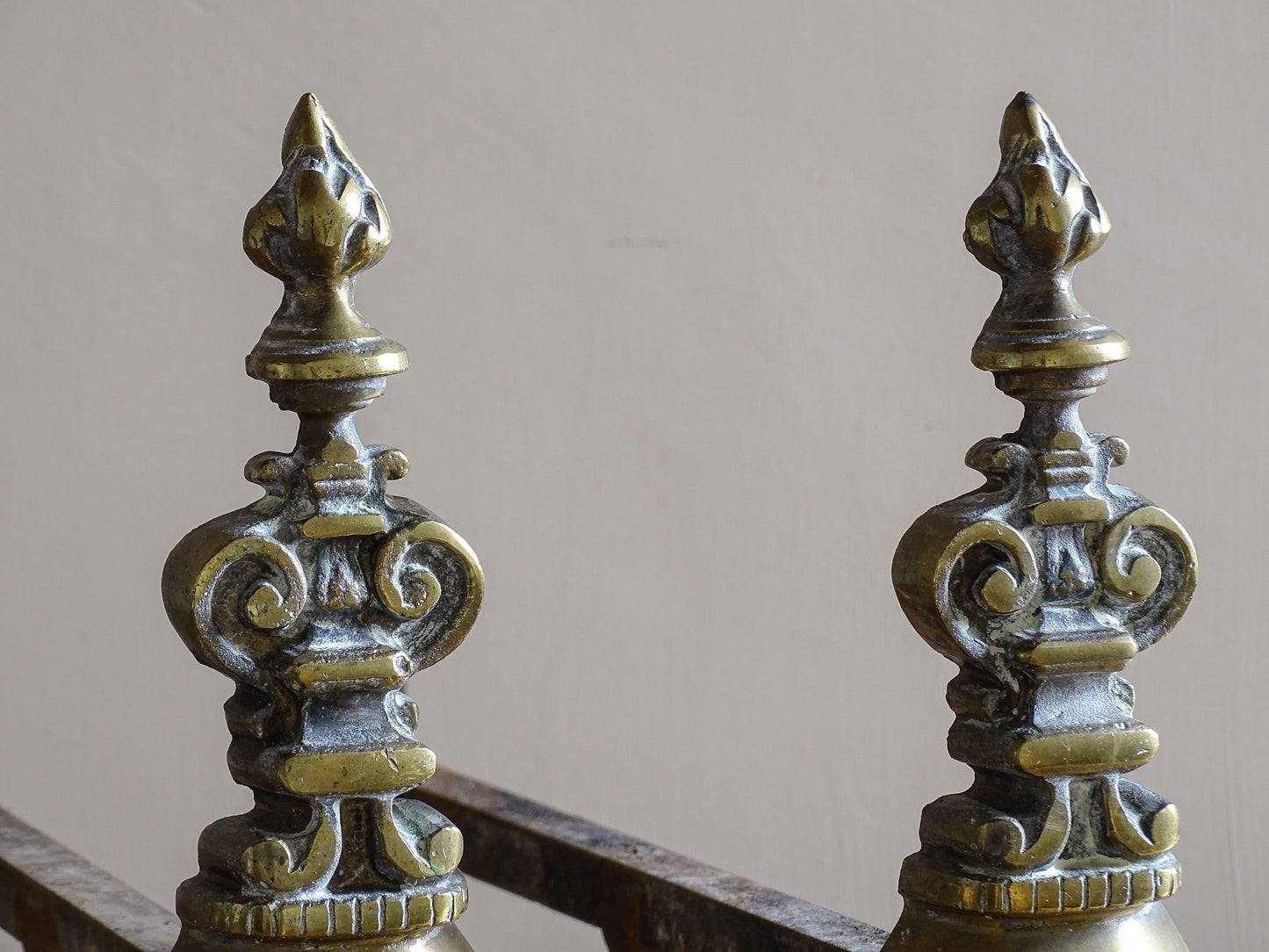 Late 19th century French brass fireplace andirons