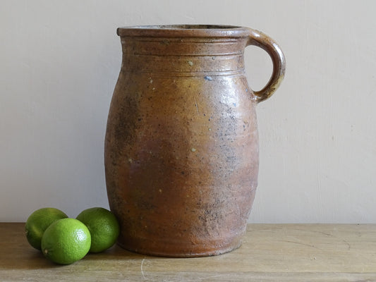 French antique earthenware milk jug with warm brown glaze