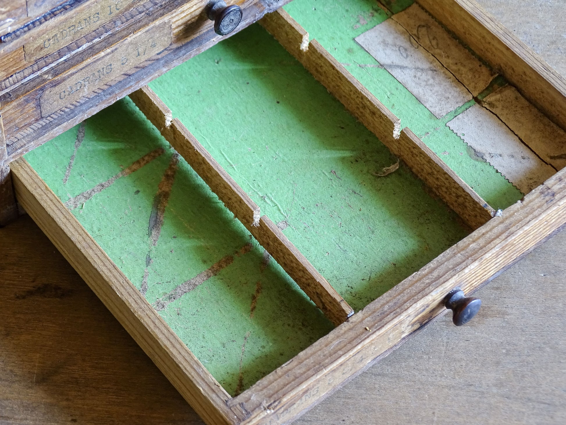 Antique French desk cabinet with labelled drawers for cadrans and watch parts