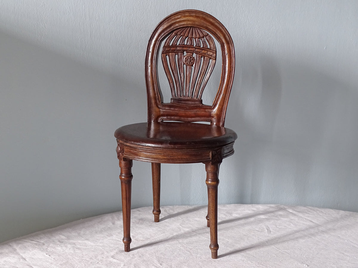 French antique wooden balloon back chair, miniature 