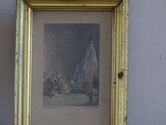 Vintage French Rococo style print with gilt wooden frame