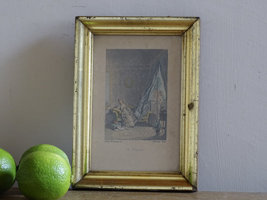 French framed print titled Le Boudoir in aged gilt frame