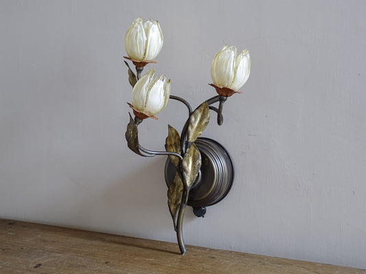 Italian vintage floral wall light with Murano glass tulip shades by L’Originale