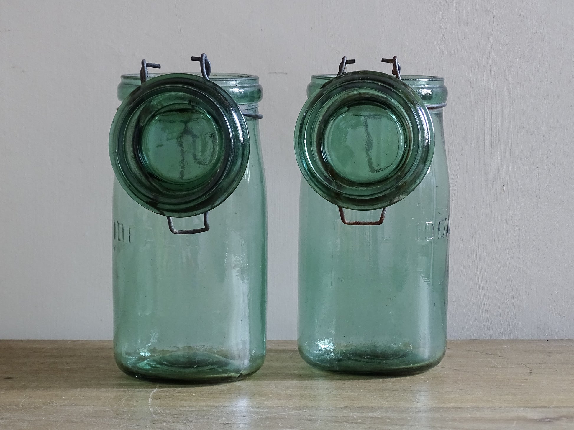 French country kitchen storage jars with aged metal fastenings