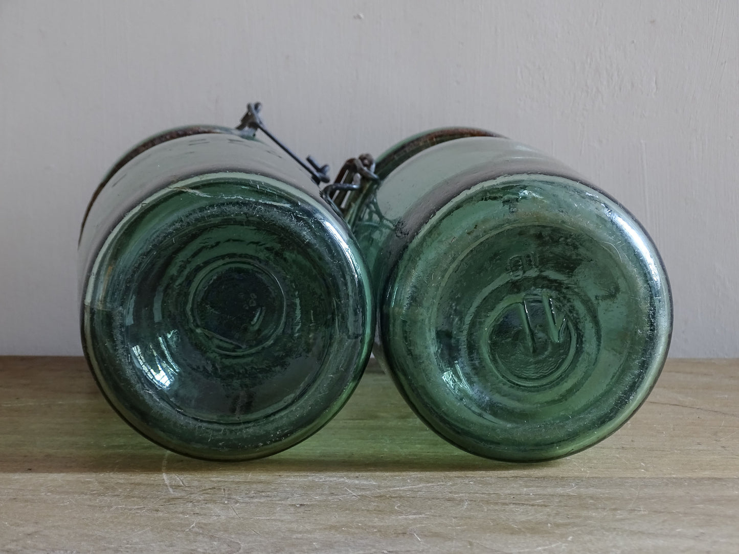 Pair of antique style French glass pantry jars with original lids