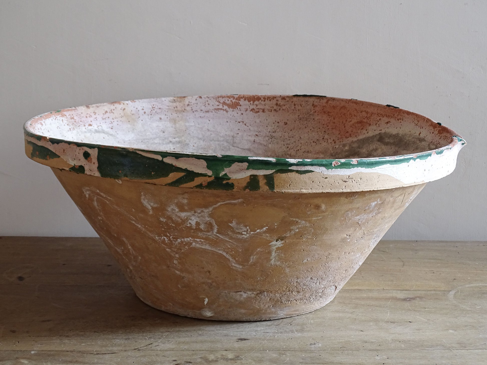 Antique French tian bowl with aged interior and mineral patina