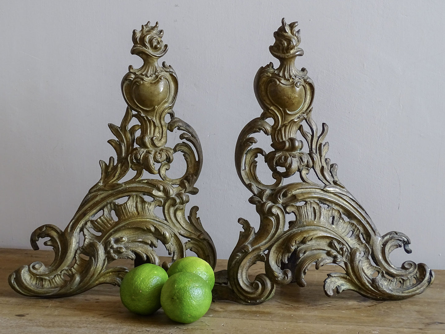 Late 19th-century French fireplace andirons in the Louis XV style