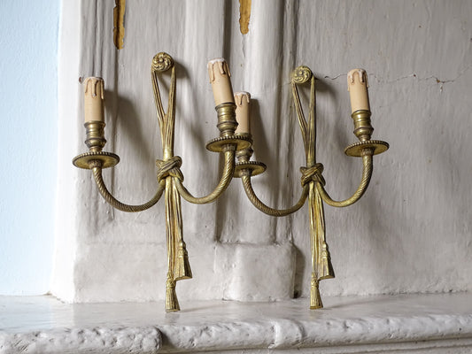 French antique gold wall light pair
