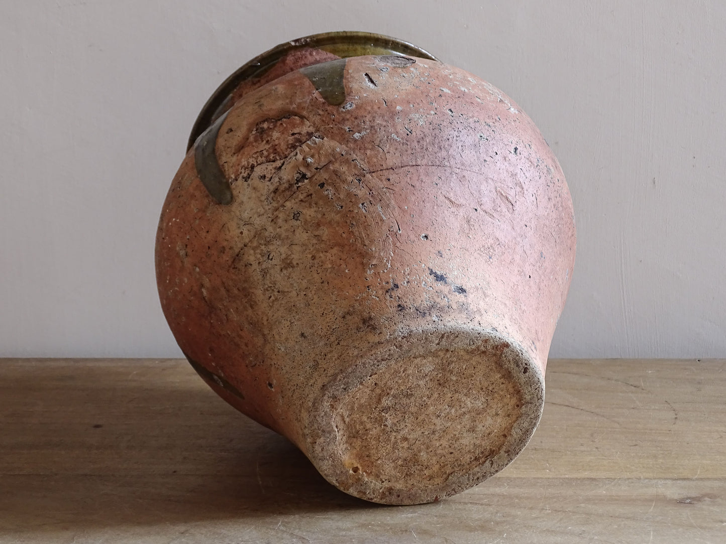 Late 19th century French confit pot style earthenware jar with olive green glaze
