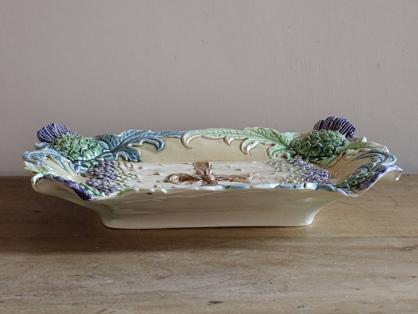 French country kitchen antique featuring barbotine artichokes, foliage and removable asparagus drainer.