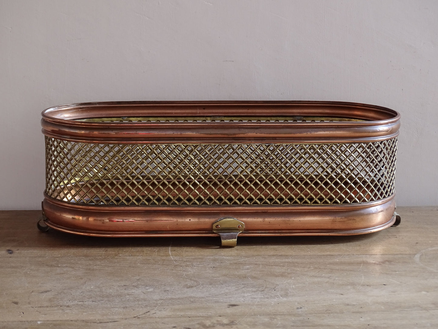 Decorative brass and copper mesh planter for houseplants and herbs