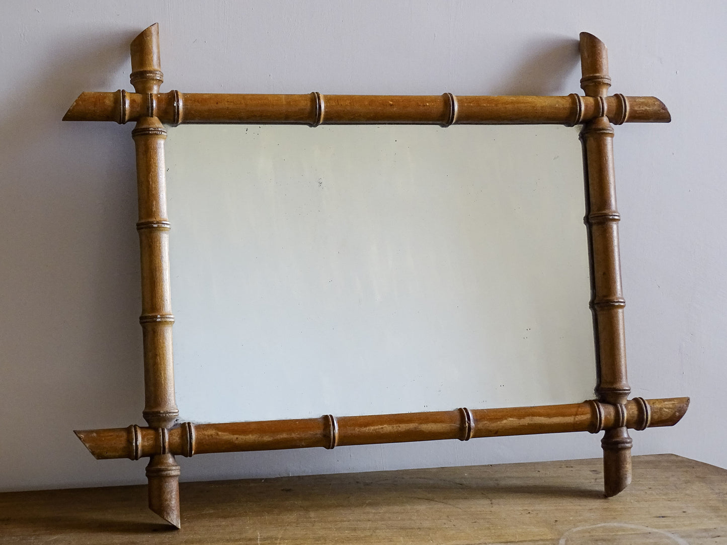 French antique rectangular faux bamboo mirror for country interiors
