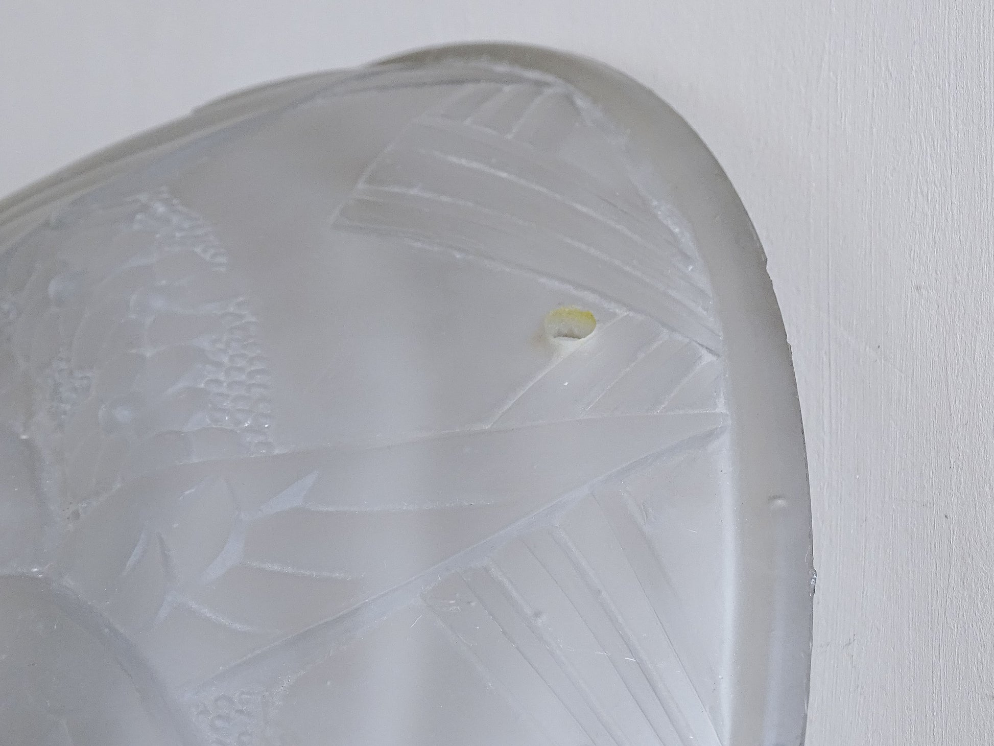 Vintage French frosted glass ceiling light shade for pendant or flush lighting.
