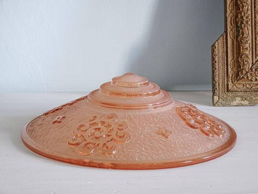 French vintage art deco glass light shade in pink
