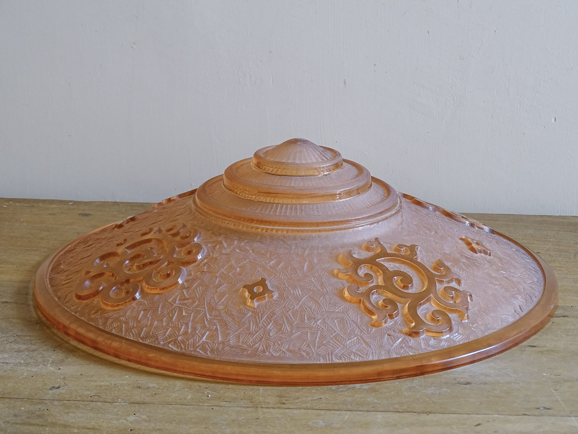 French Art Deco ceiling light shade with decorative pressed glass