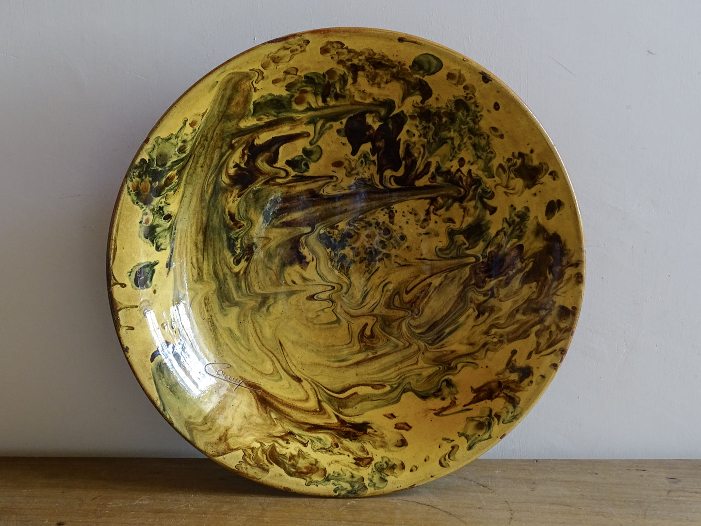 French vintage ceramic bowl with colourful marbled finish