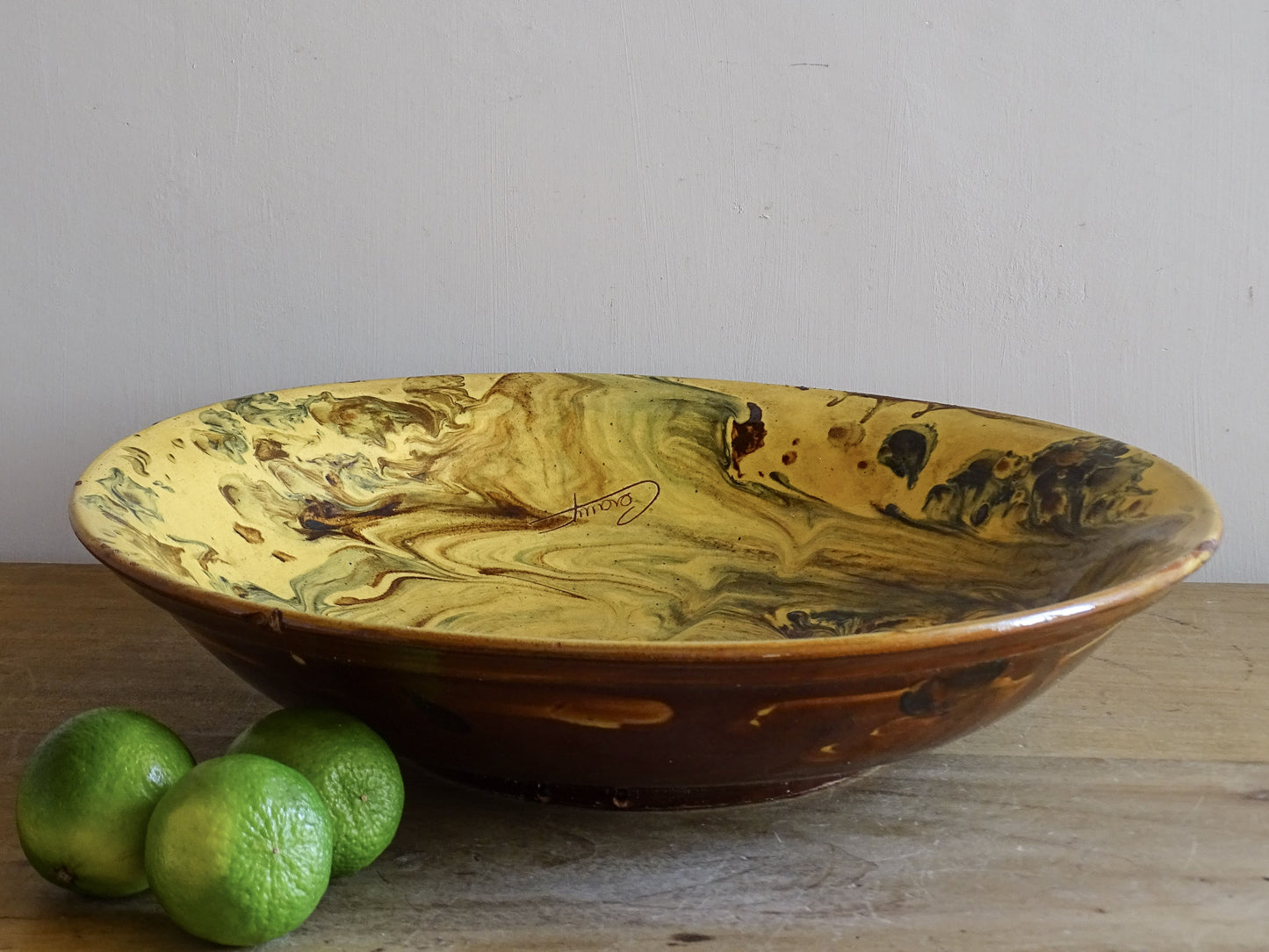 Large vintage French pottery bowl for table or kitchen display