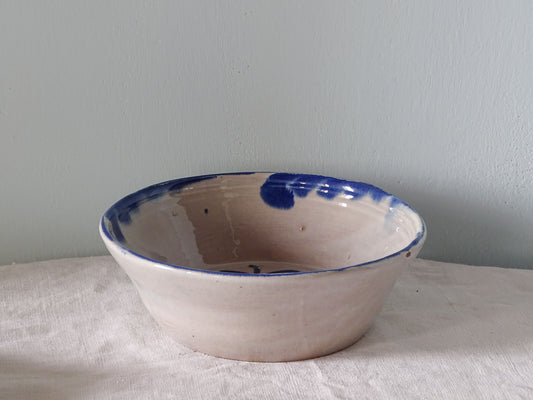 Spanish vintage fajalauza pottery lebrillo bowl with blue floral motif