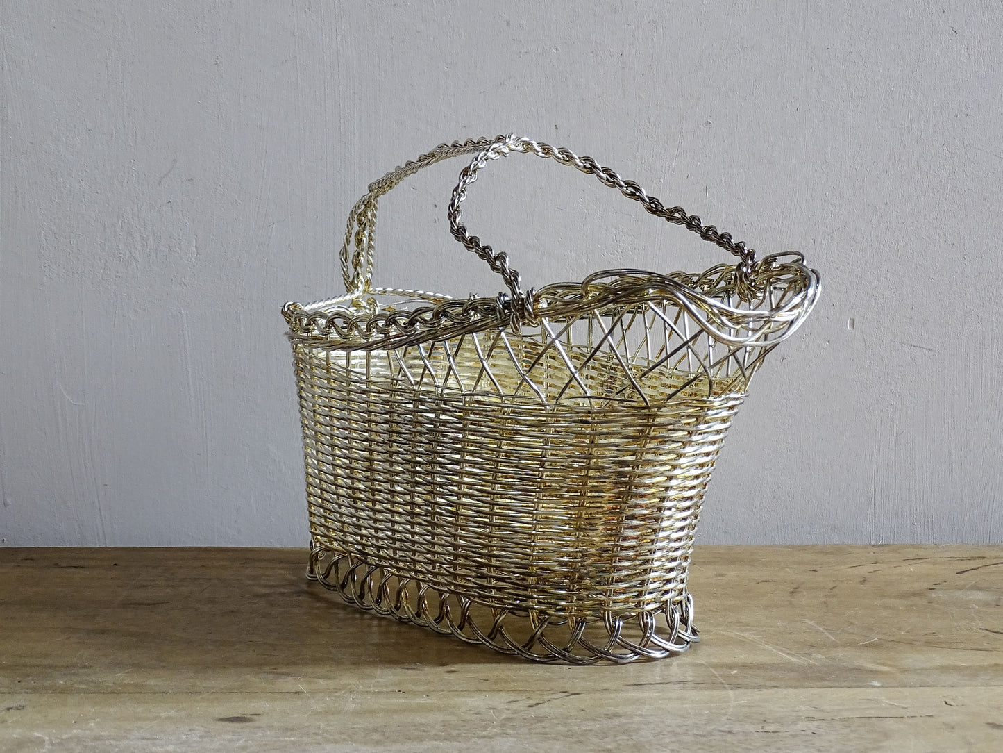 French Vintage Wine Basket with Handle
