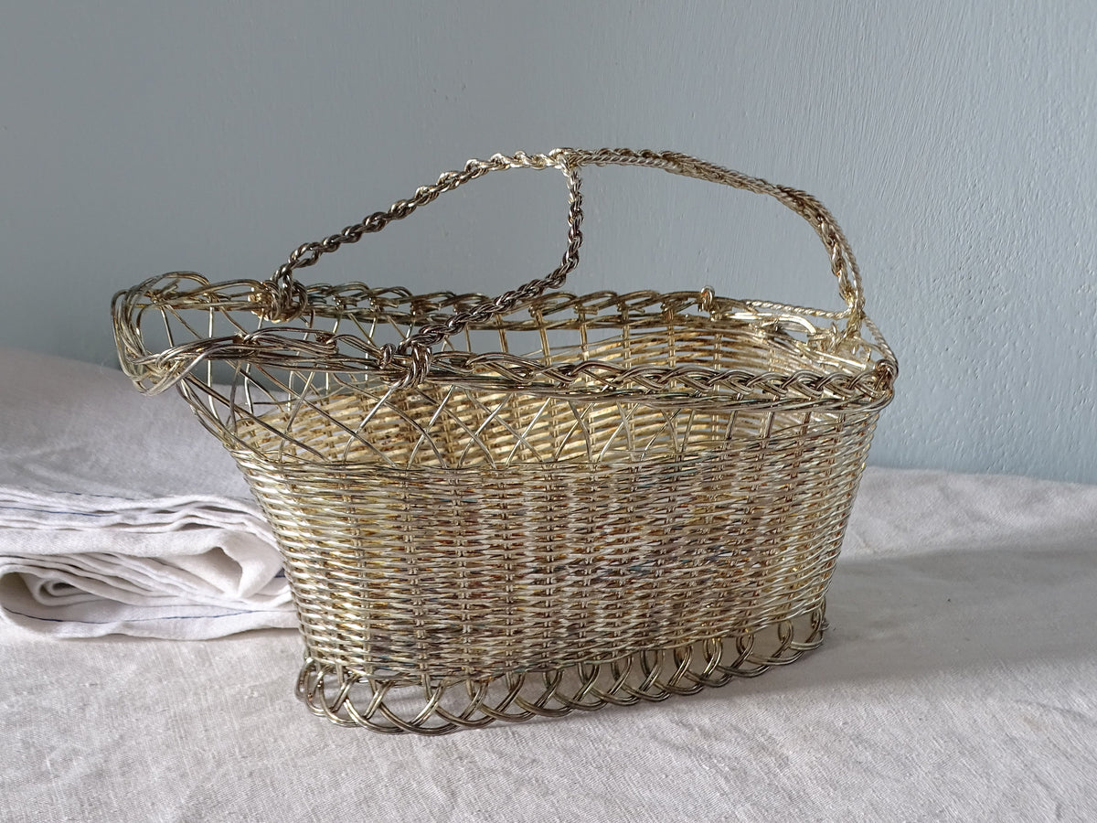 French vintage metal basket for the table, wine carrier