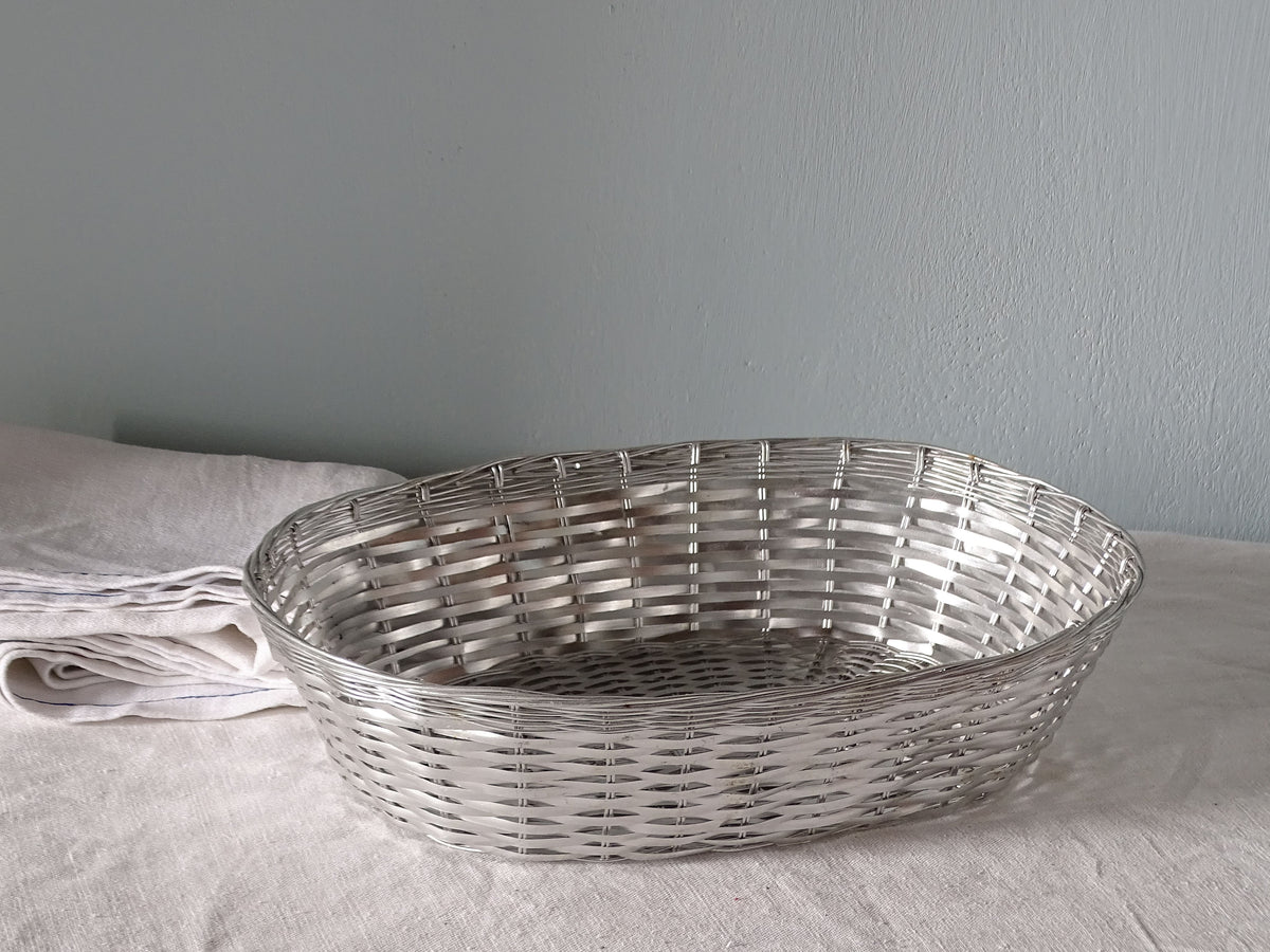 French vintage woven metal bread basket 