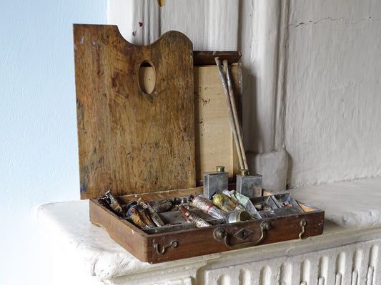 Antique French artist's box with old contents