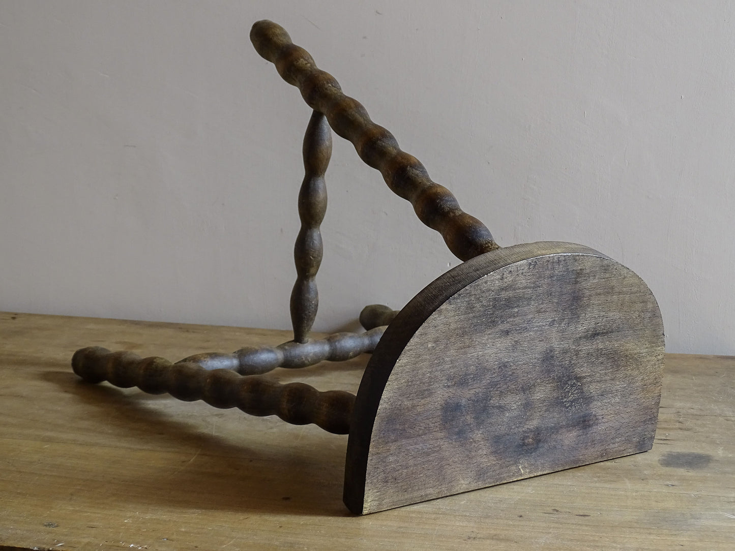 Bobbin-turned wooden stool for rustic and collected interiors