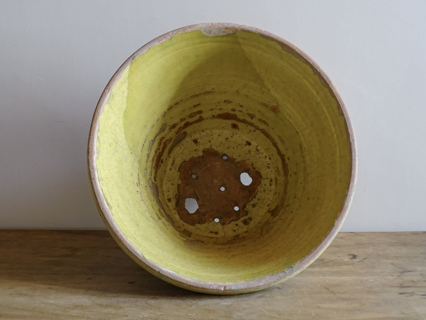 Large antique ceramic planter made from a traditional French tian bowl