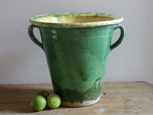 French country garden planter in green glazed antique earthenware