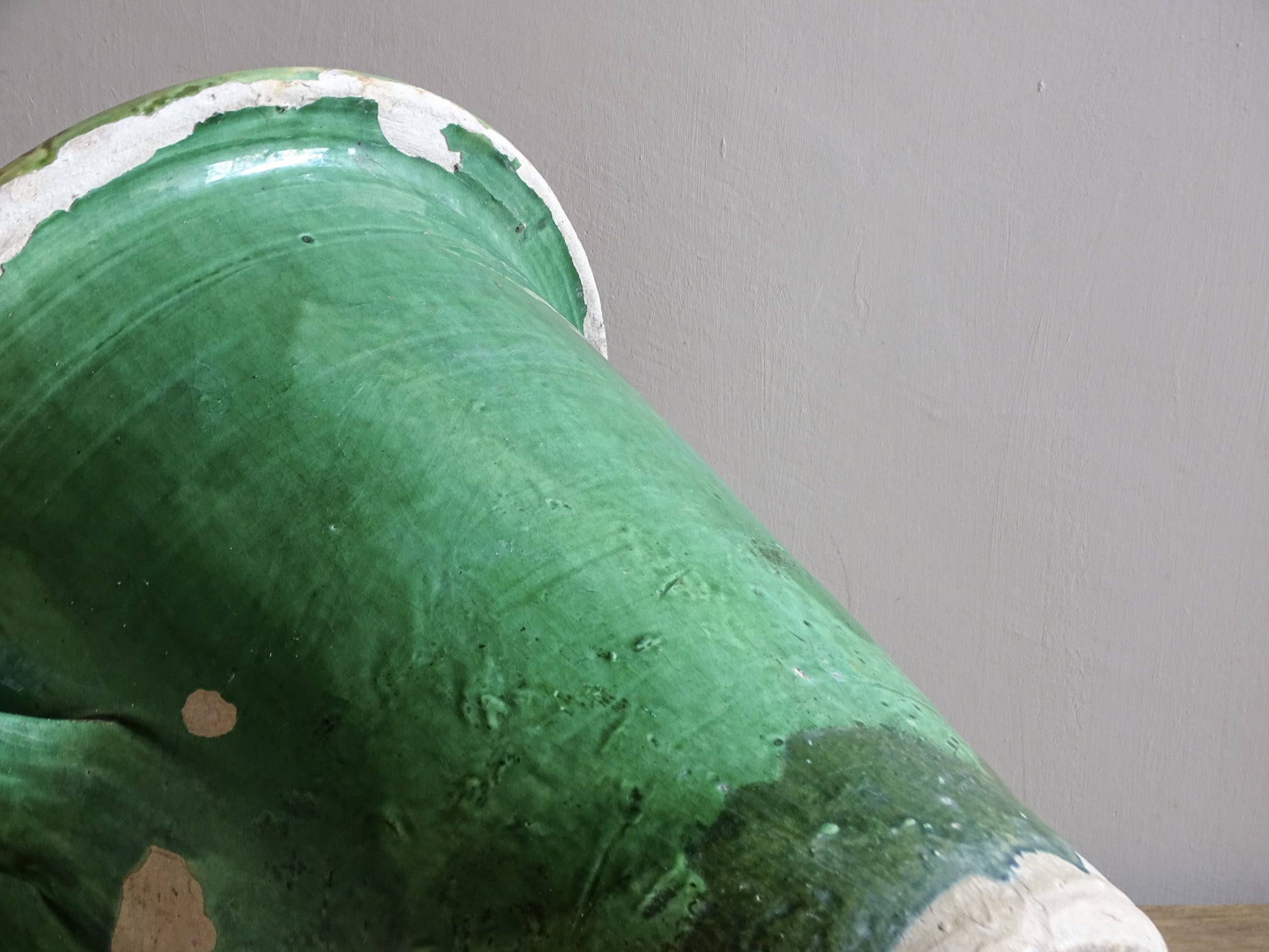 19th century French green glazed pottery planter with flared rim