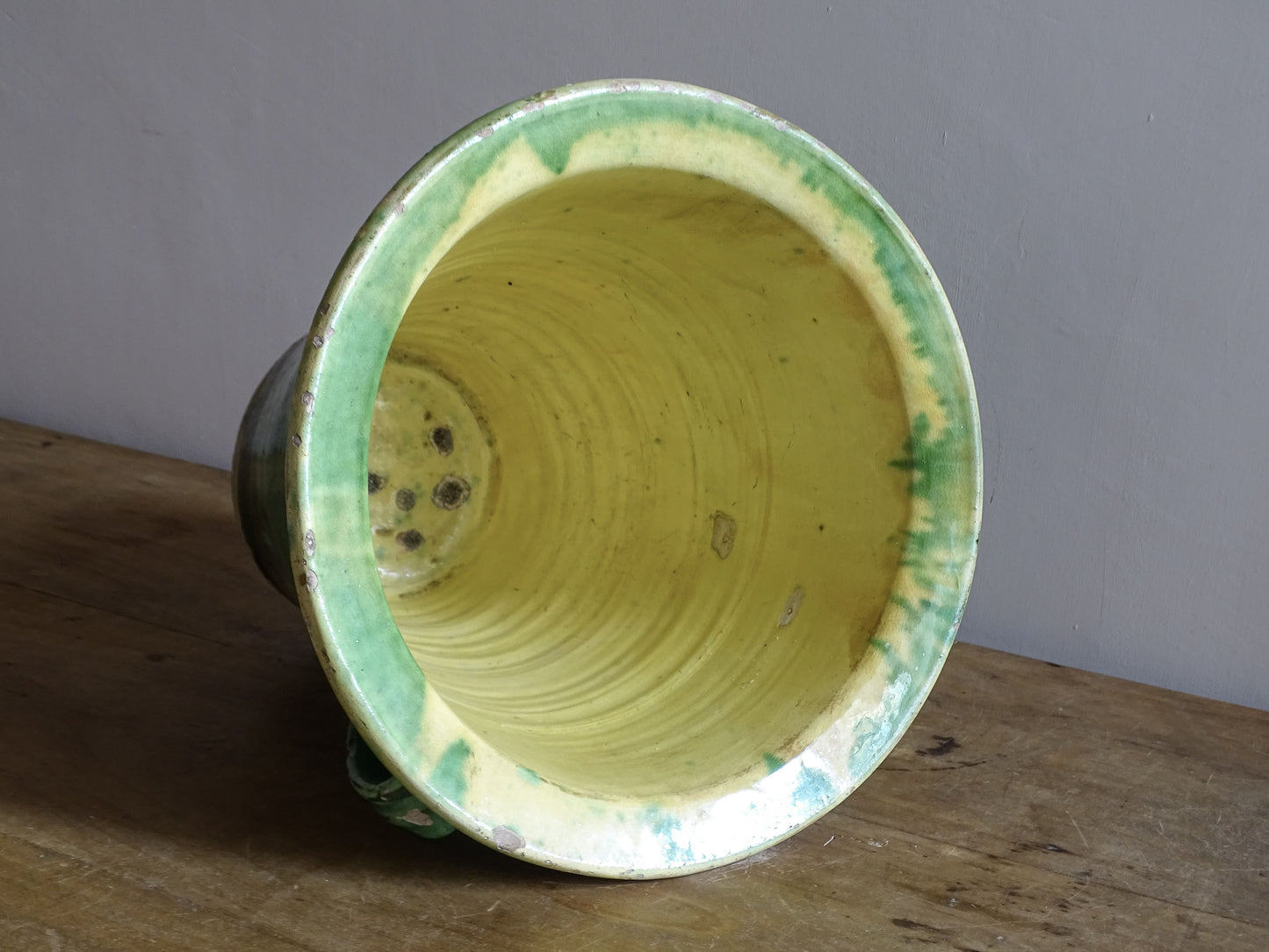 French country garden planter in green glazed antique earthenware