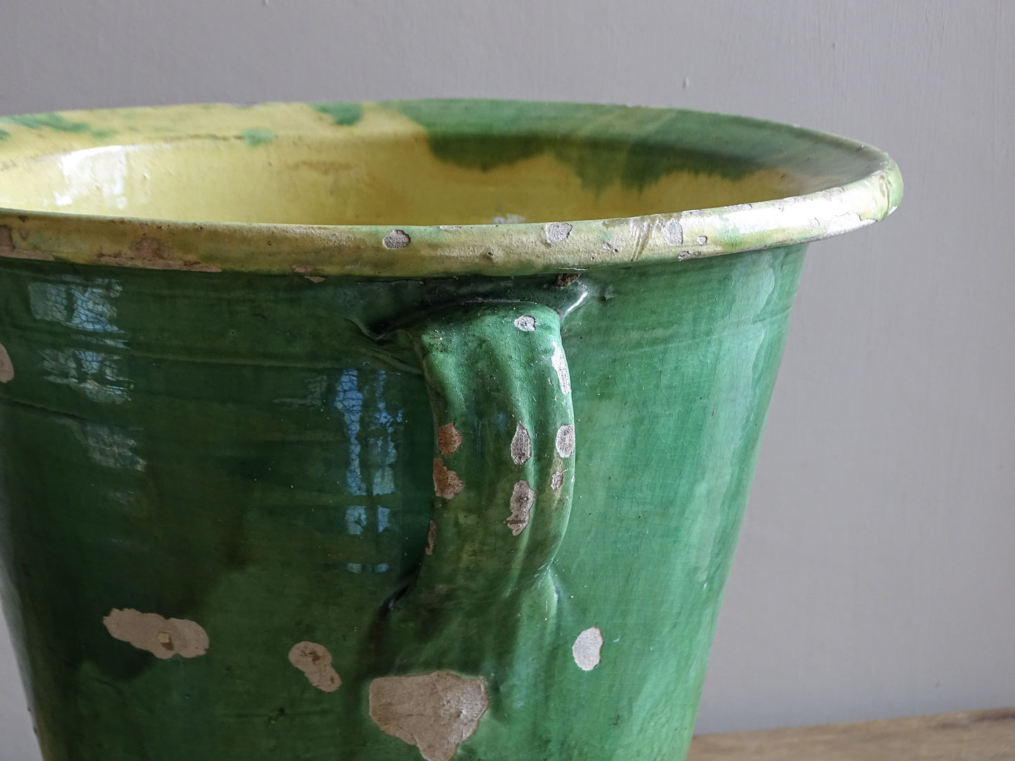 19th century French pottery planter with naturally worn glaze