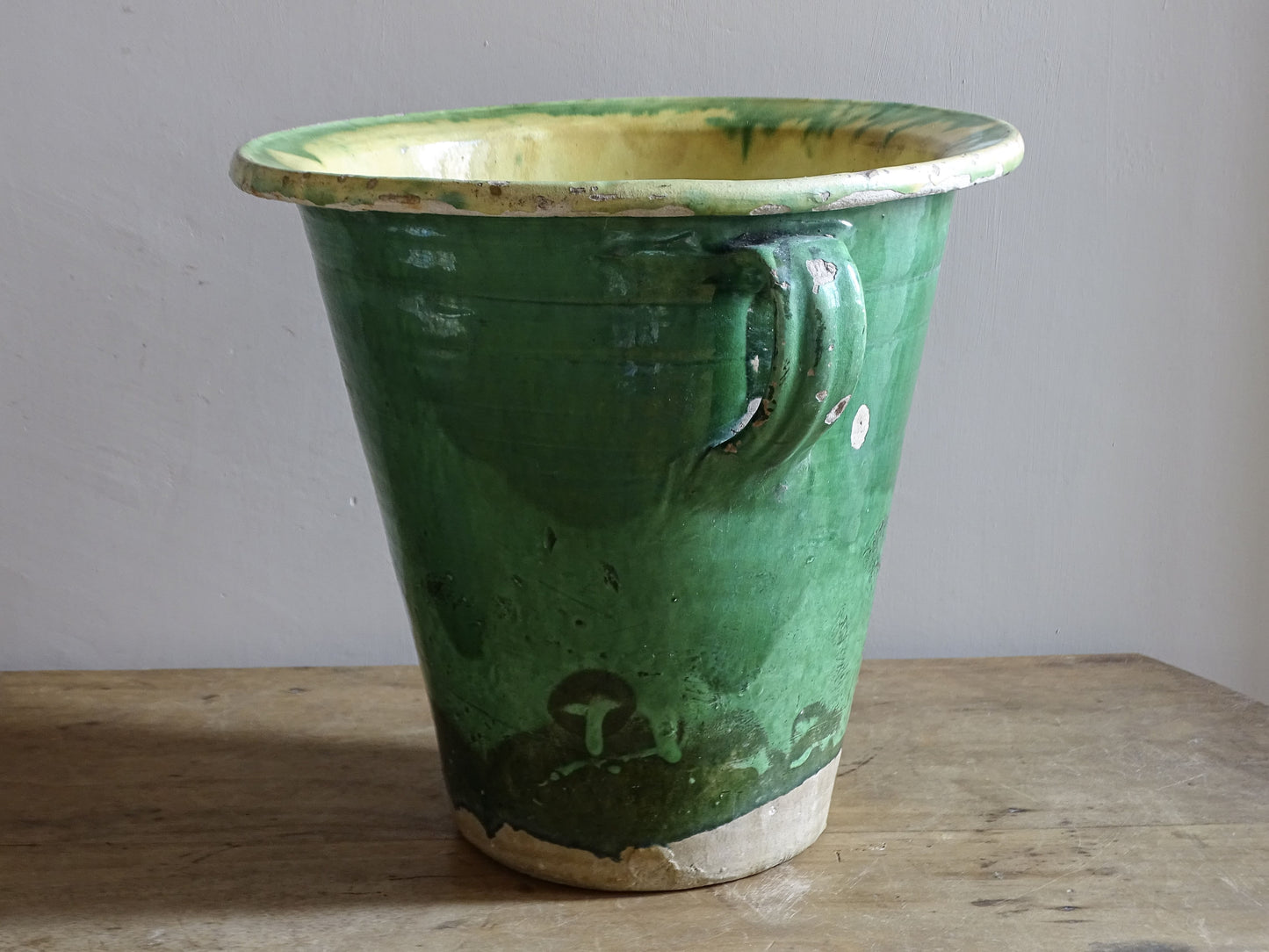 Large antique green glazed planter for French country interiors and gardens